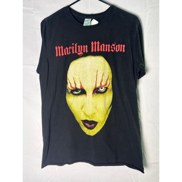 Vintage Rare 2000 Marilyn Manson Face Print Black Shirt Men's Size Medium - Picture 1 of 3